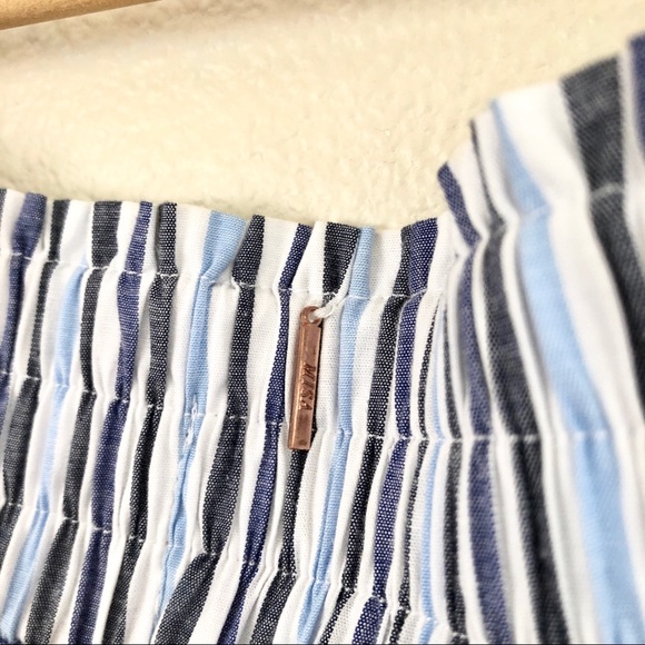 MISA Camden Pleated Stripe Wide Leg Culotte Pants in White Blue - Picture 11 of 14